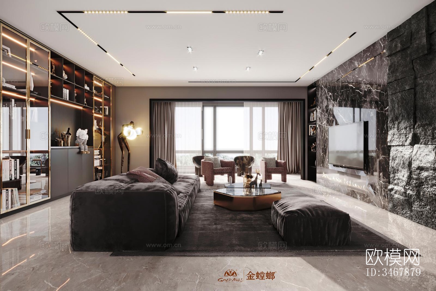 现代大平层效果图下载（渲染图8）