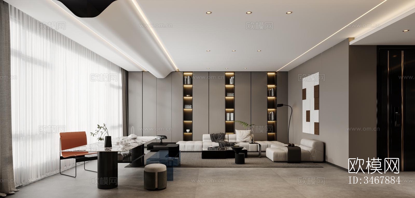 现代大平层效果图下载（渲染图3）