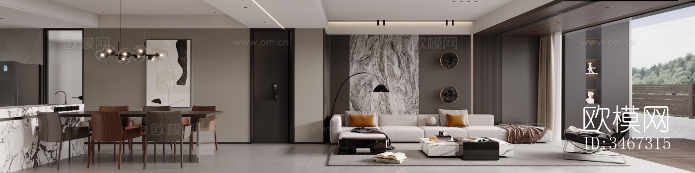 现代大平层效果图下载（渲染图8）