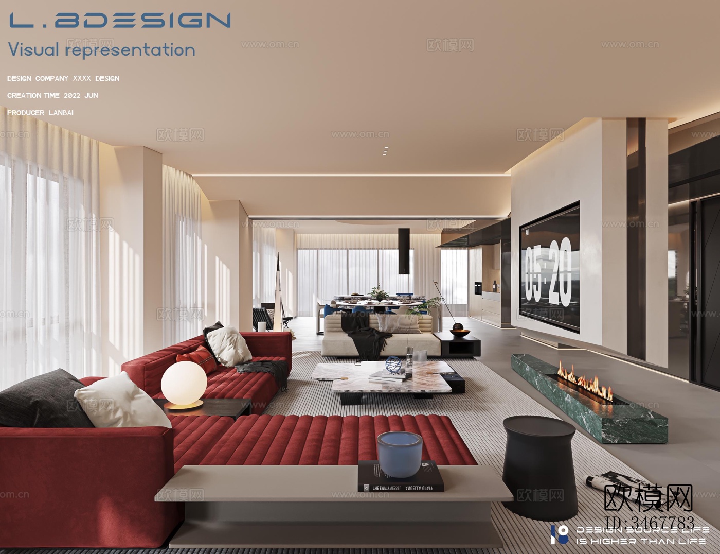 现代大平层效果图下载（渲染图10）