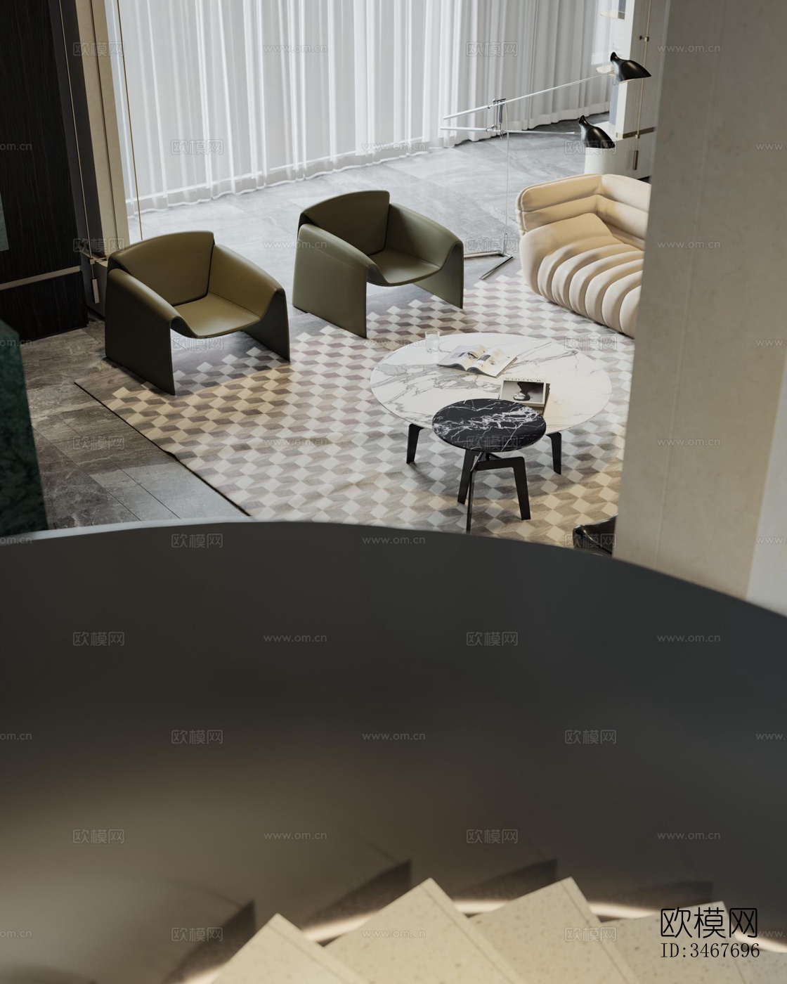 现代大平层效果图下载（渲染图14）