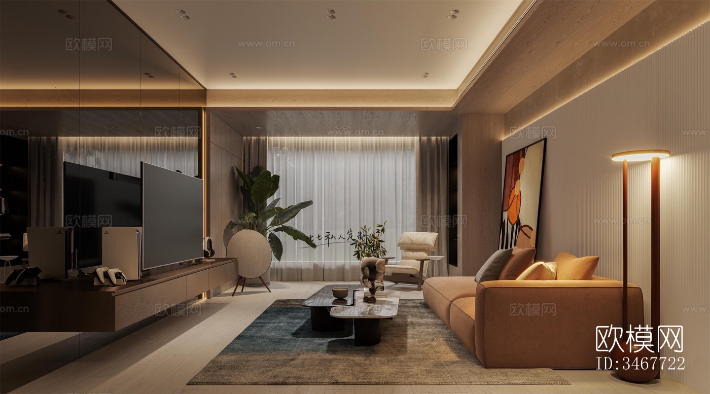 现代大平层效果图下载（渲染图4）