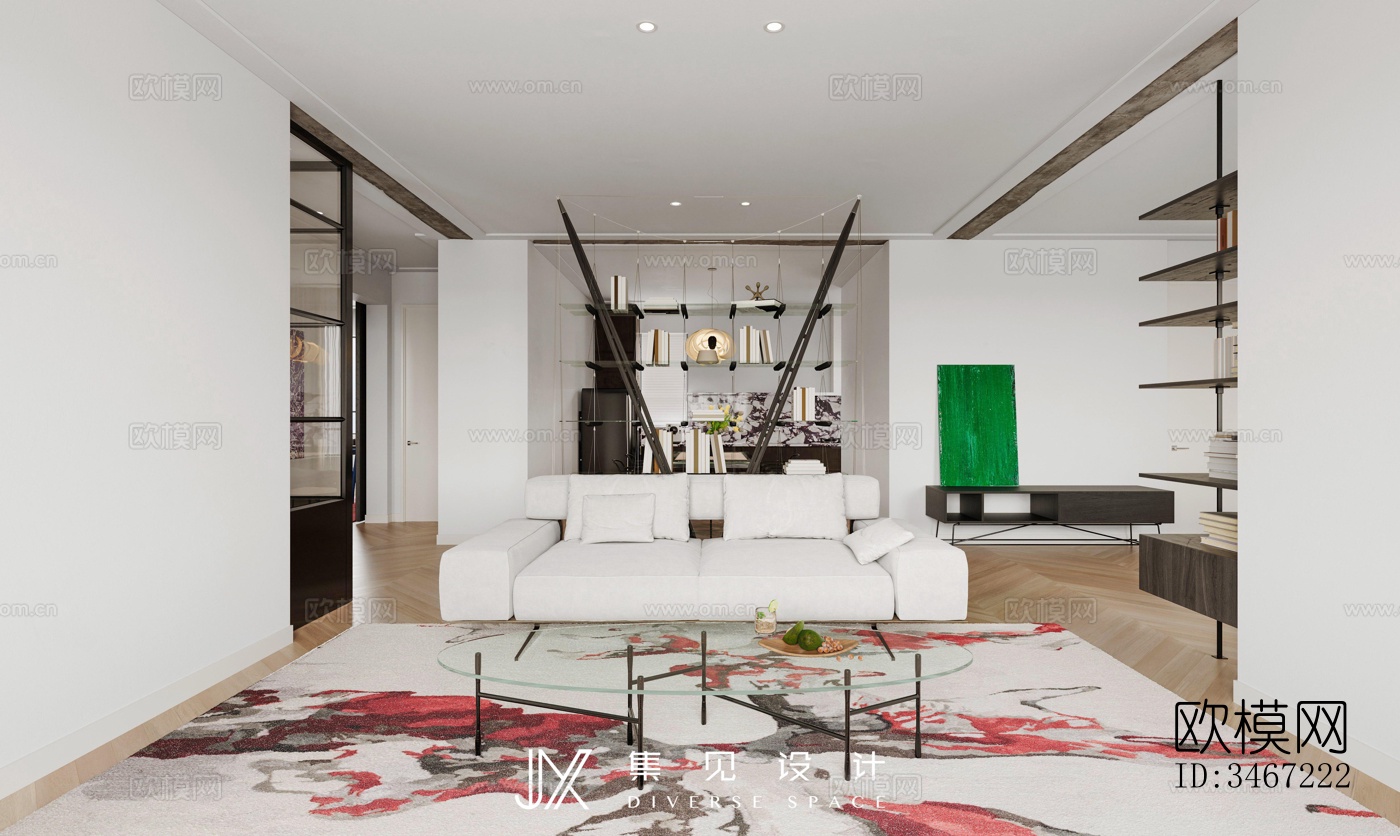 现代大平层效果图下载（渲染图13）