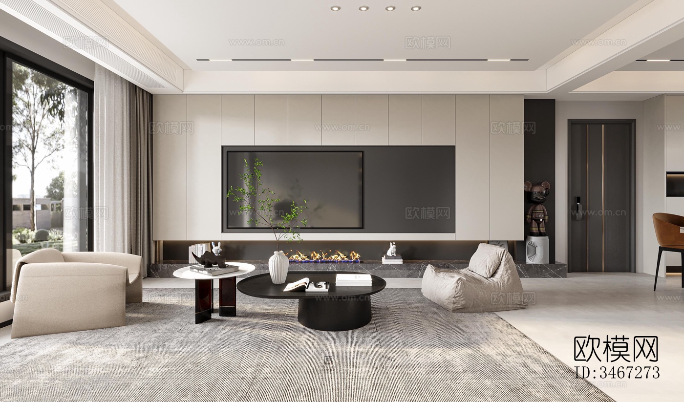 现代大平层效果图下载（渲染图12）