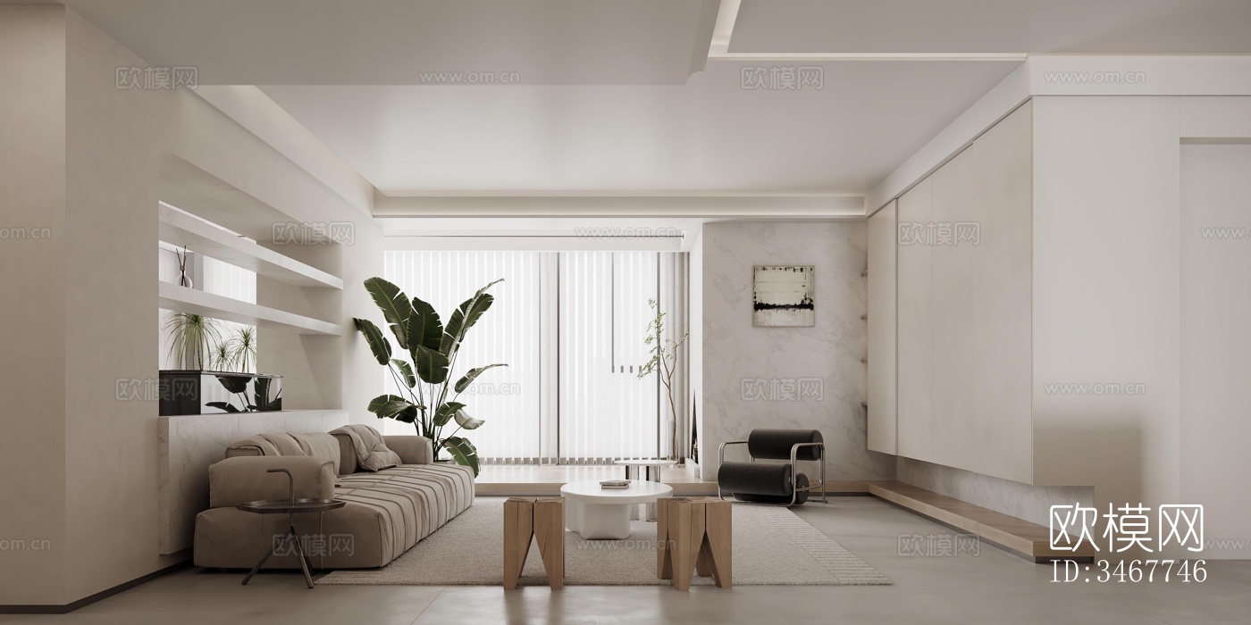 现代大平层效果图下载（渲染图1）