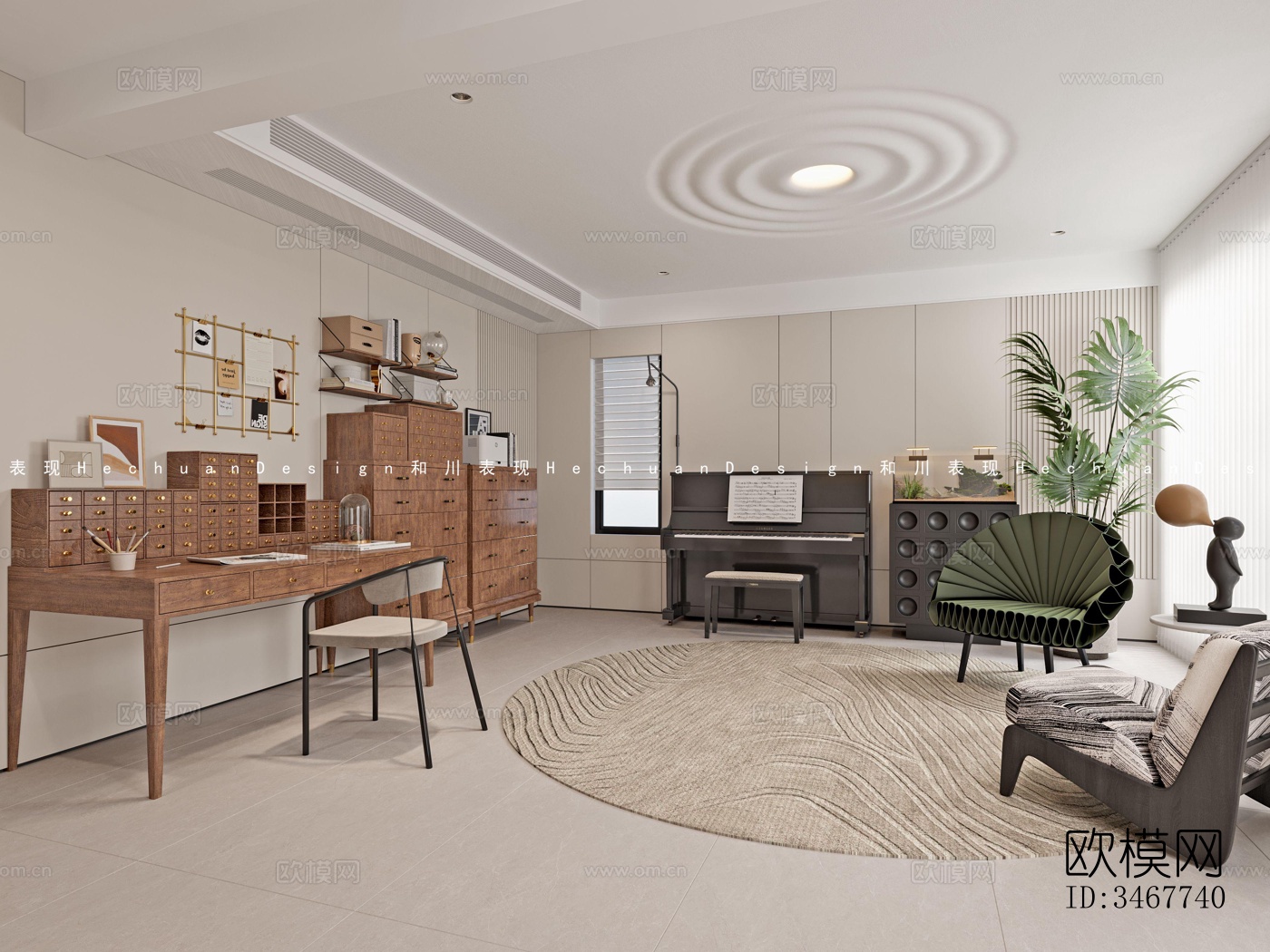 现代大平层效果图下载（渲染图1）