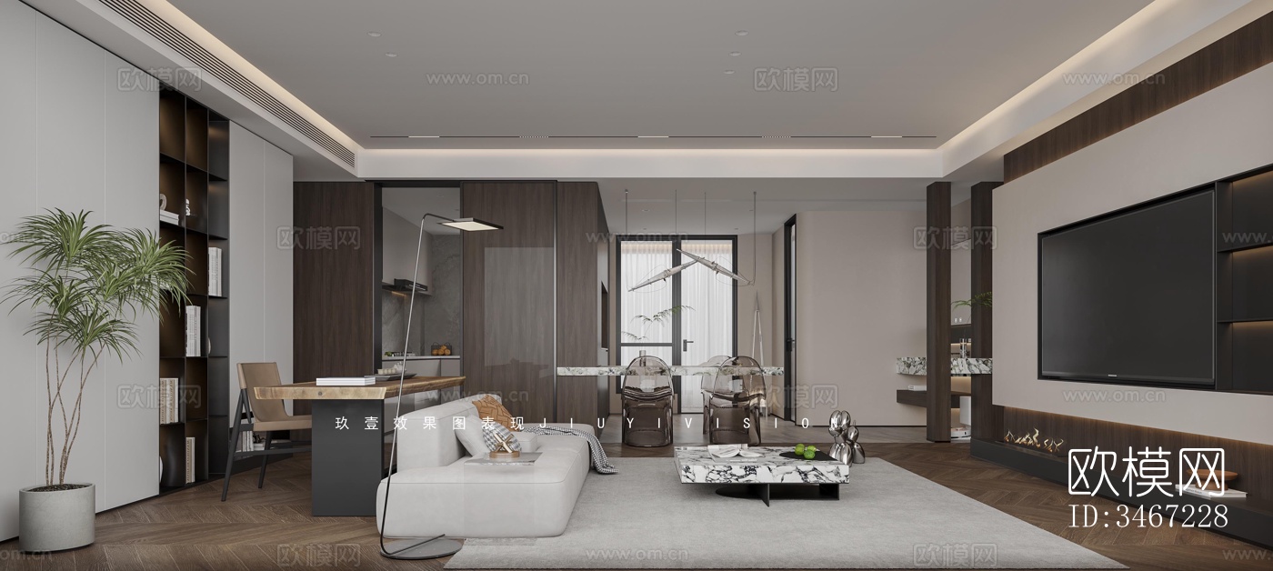 现代大平层效果图下载（渲染图5）