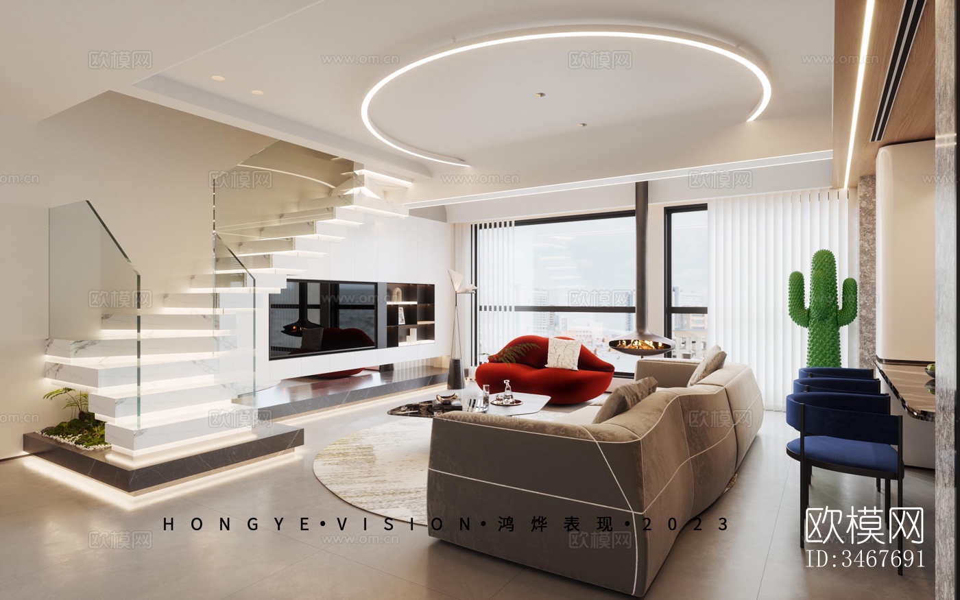 现代大平层效果图下载（渲染图7）