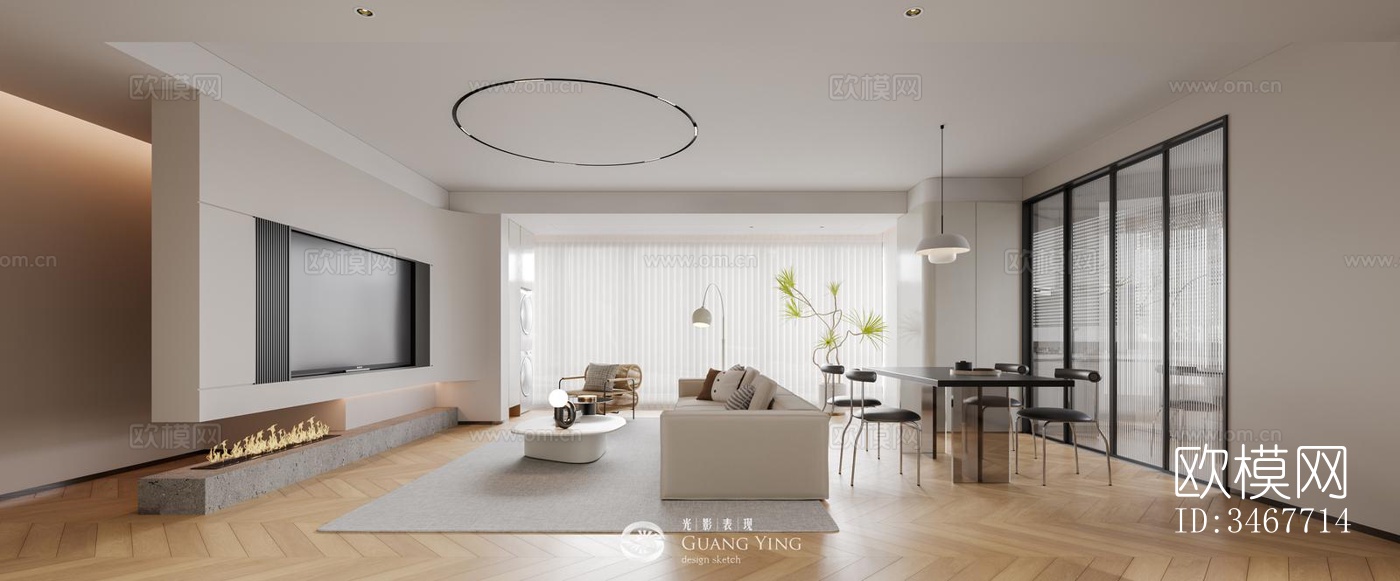 现代大平层效果图下载（渲染图4）