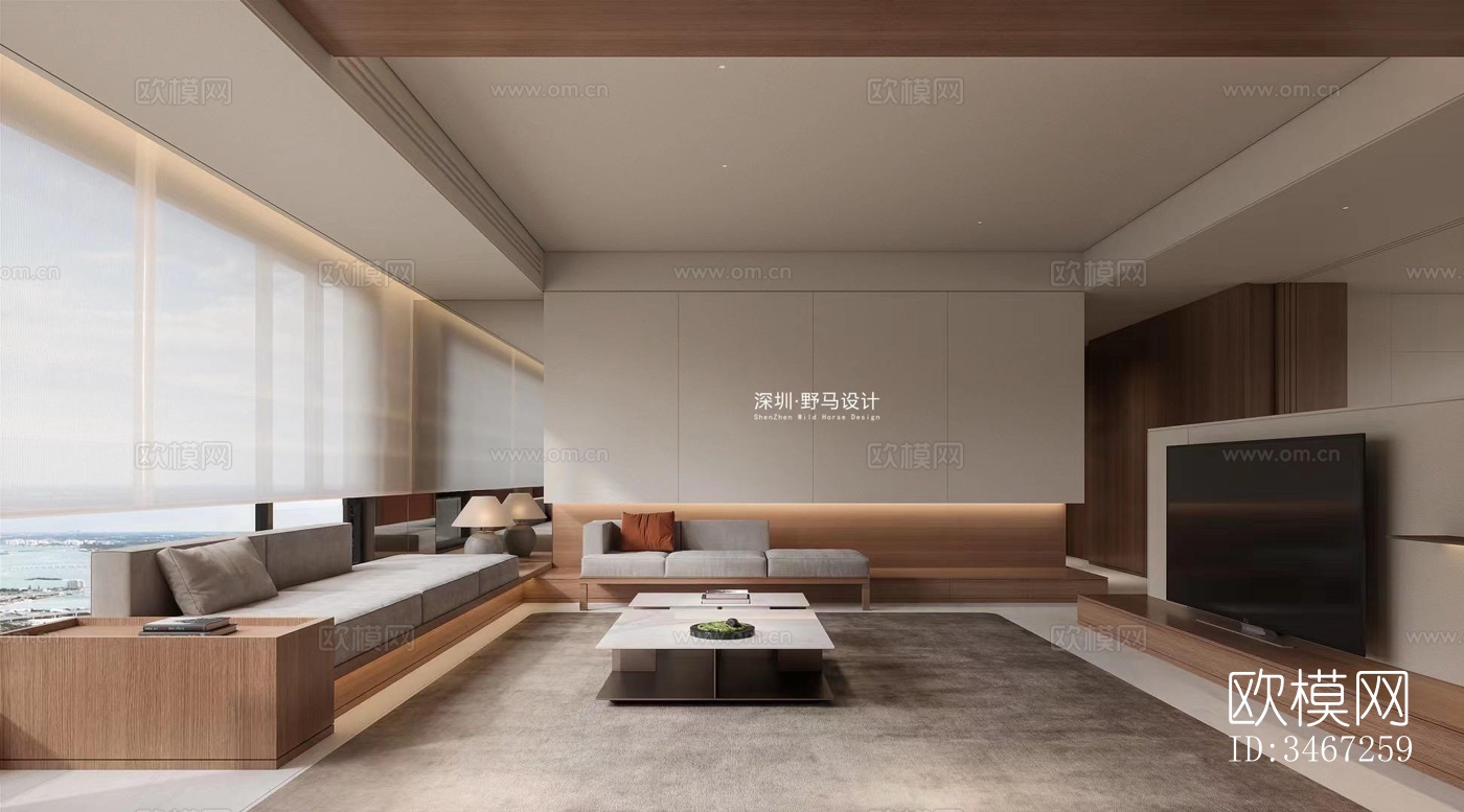 现代大平层效果图下载（渲染图2）