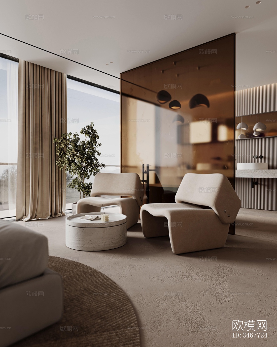 现代大平层效果图下载（渲染图3）