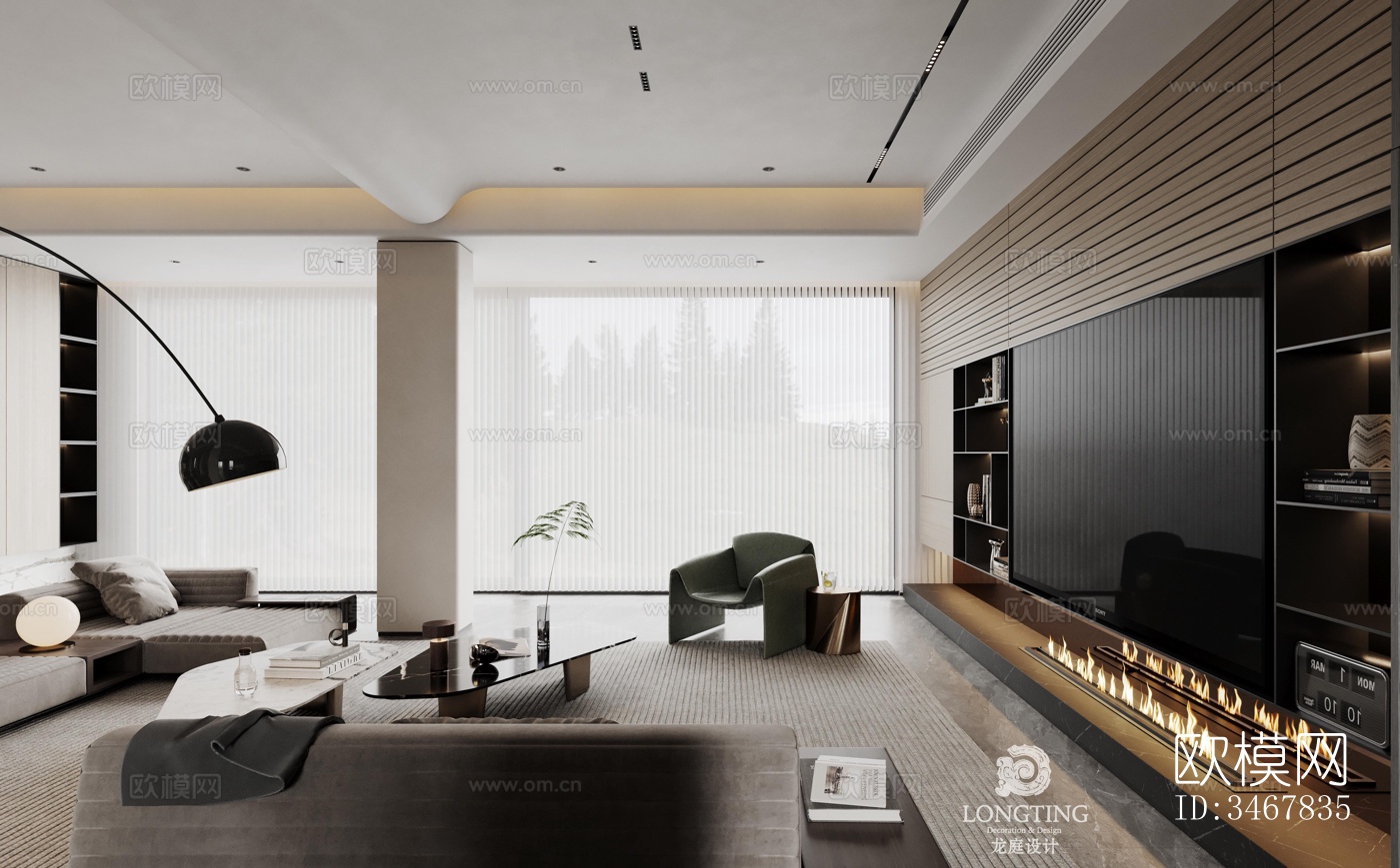 现代大平层效果图下载（渲染图4）