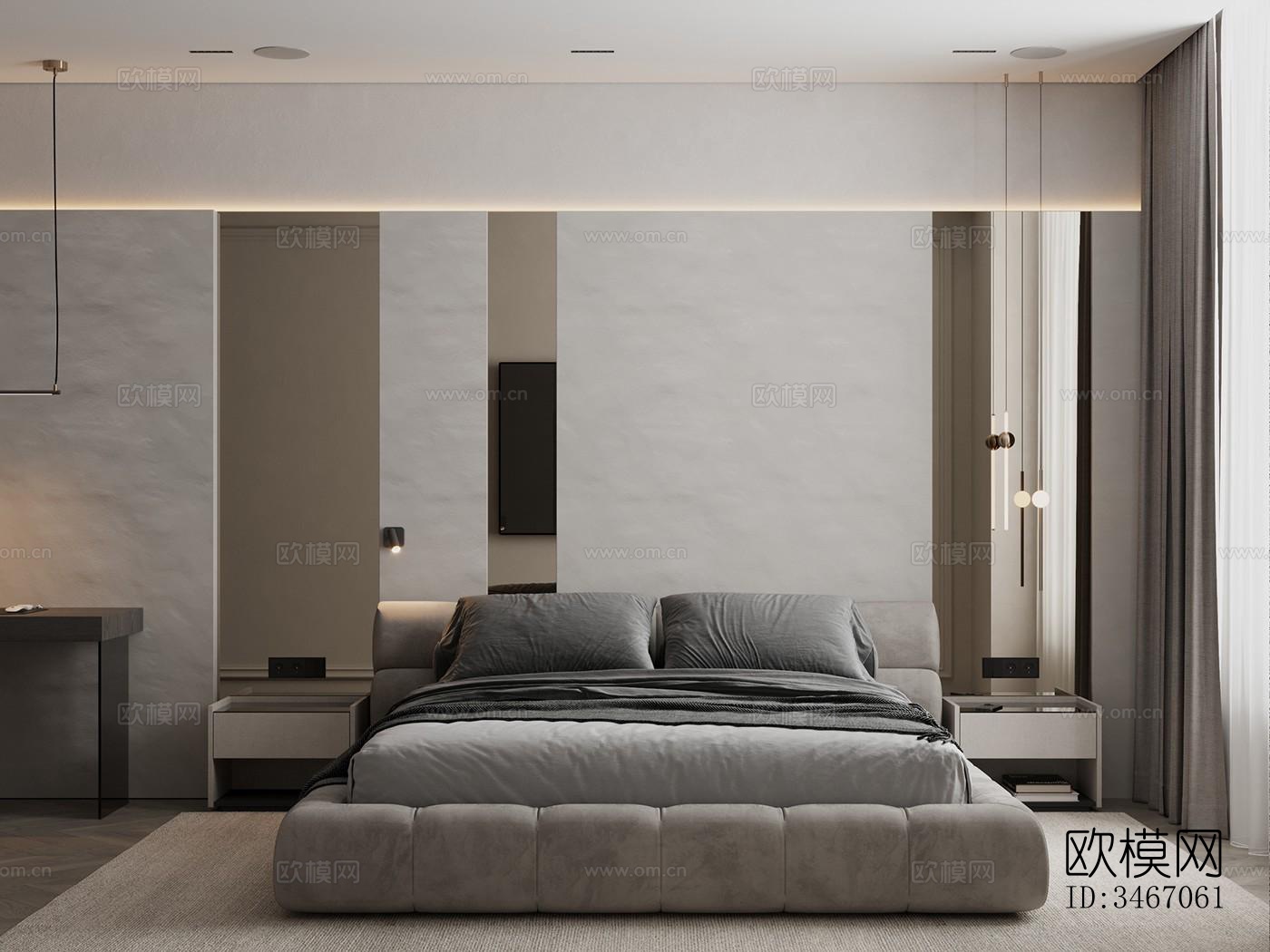 现代卧室效果图下载（渲染图1）