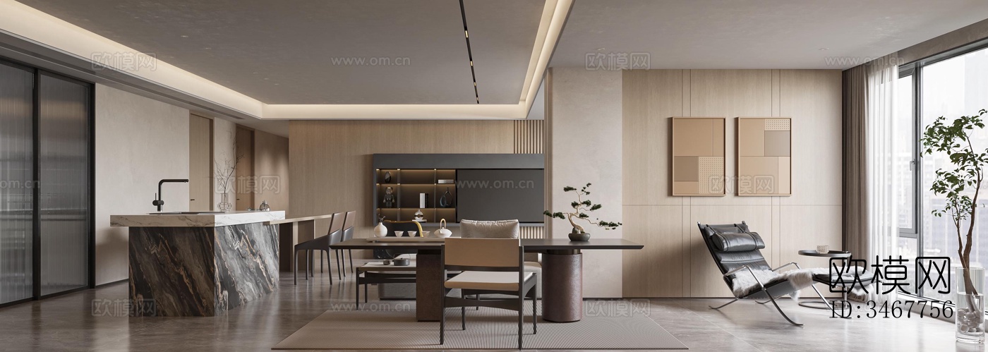 现代大平层效果图下载（渲染图13）