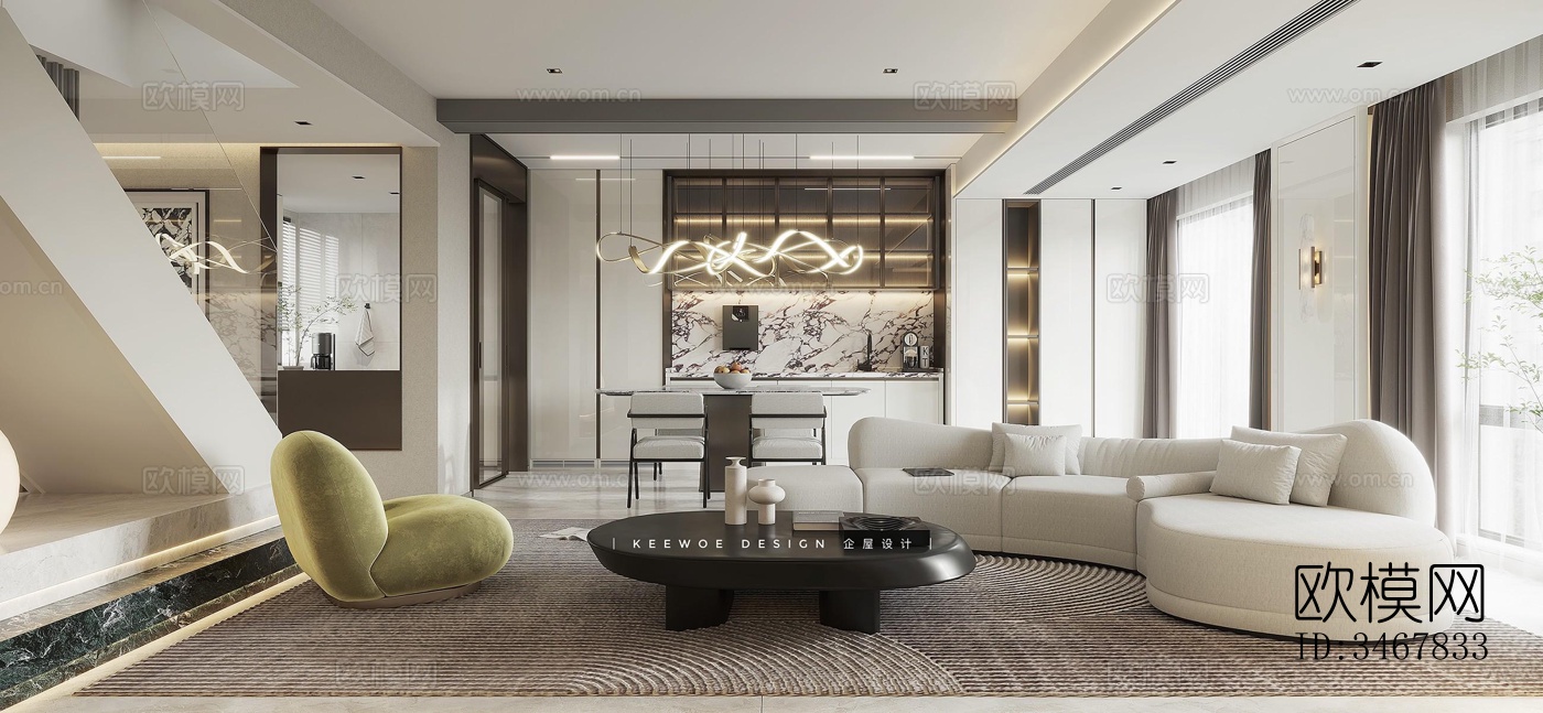 现代大平层效果图下载（渲染图2）