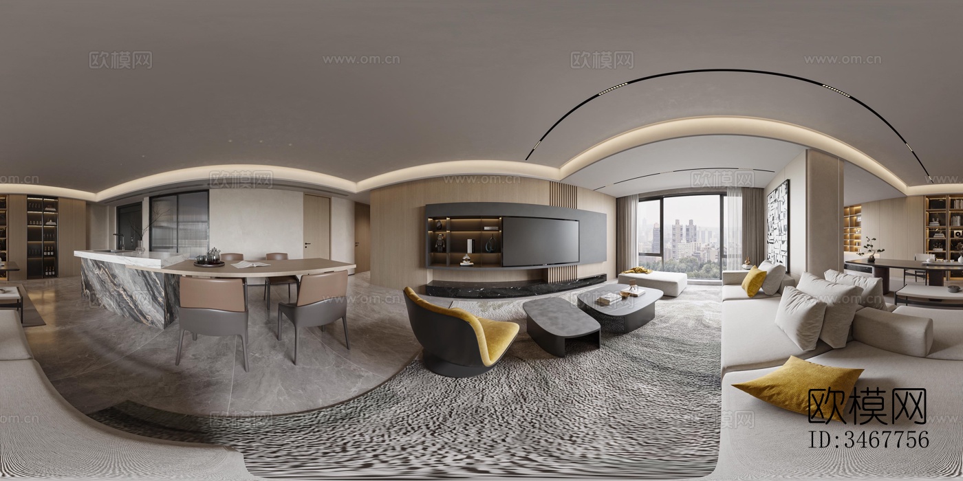 现代大平层效果图下载（渲染图4）