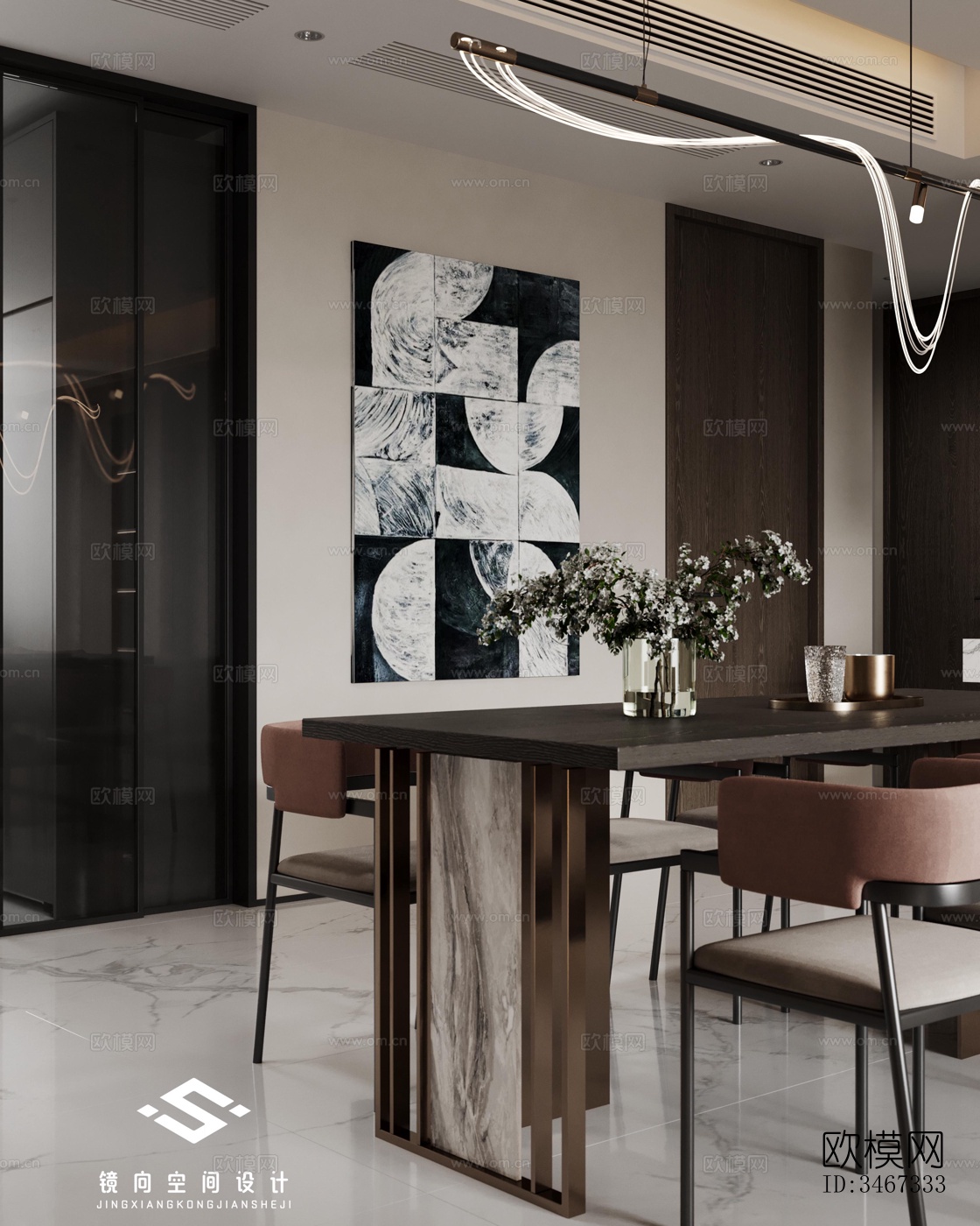 现代大平层效果图下载（渲染图1）