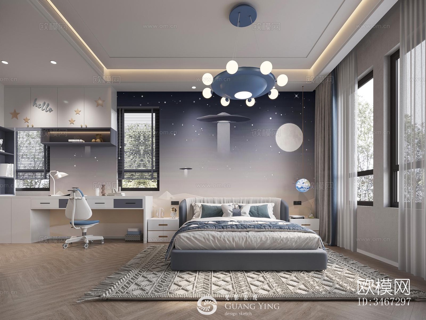 现代大平层效果图下载（渲染图2）