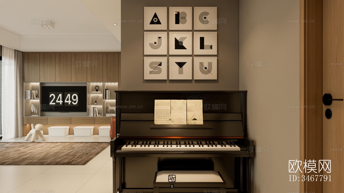 现代大平层效果图下载（渲染图2）