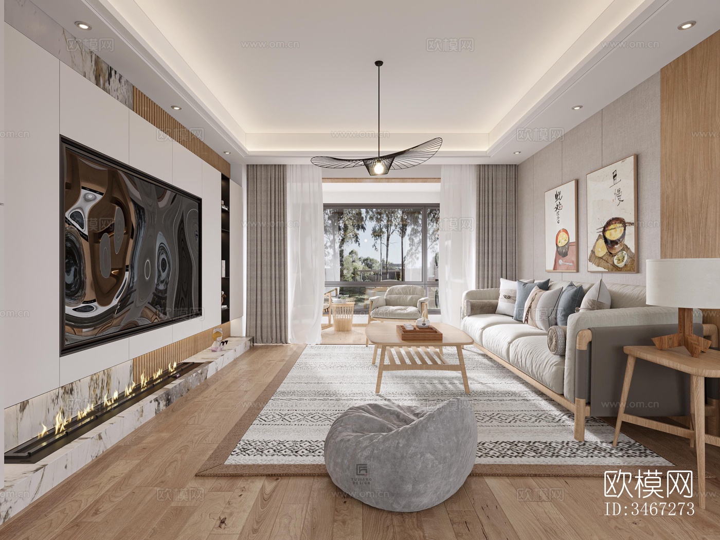 现代大平层效果图下载（渲染图8）