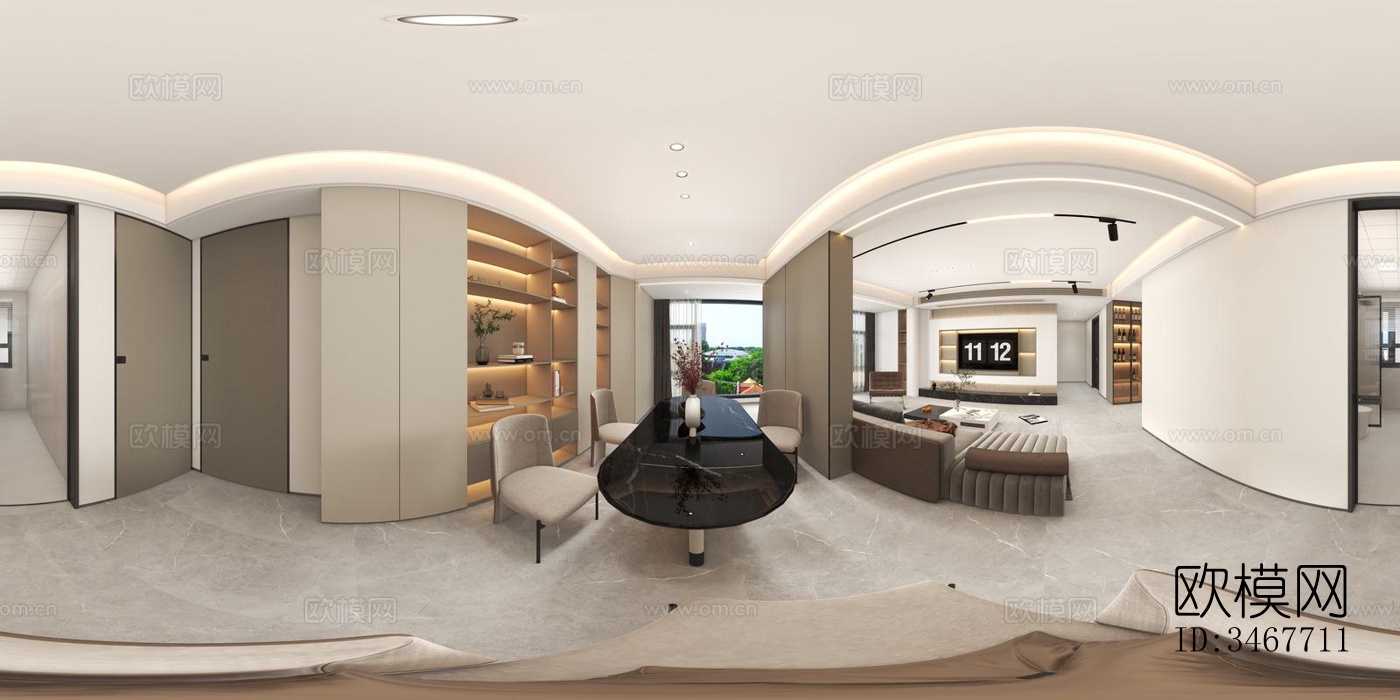 现代大平层效果图下载（渲染图6）