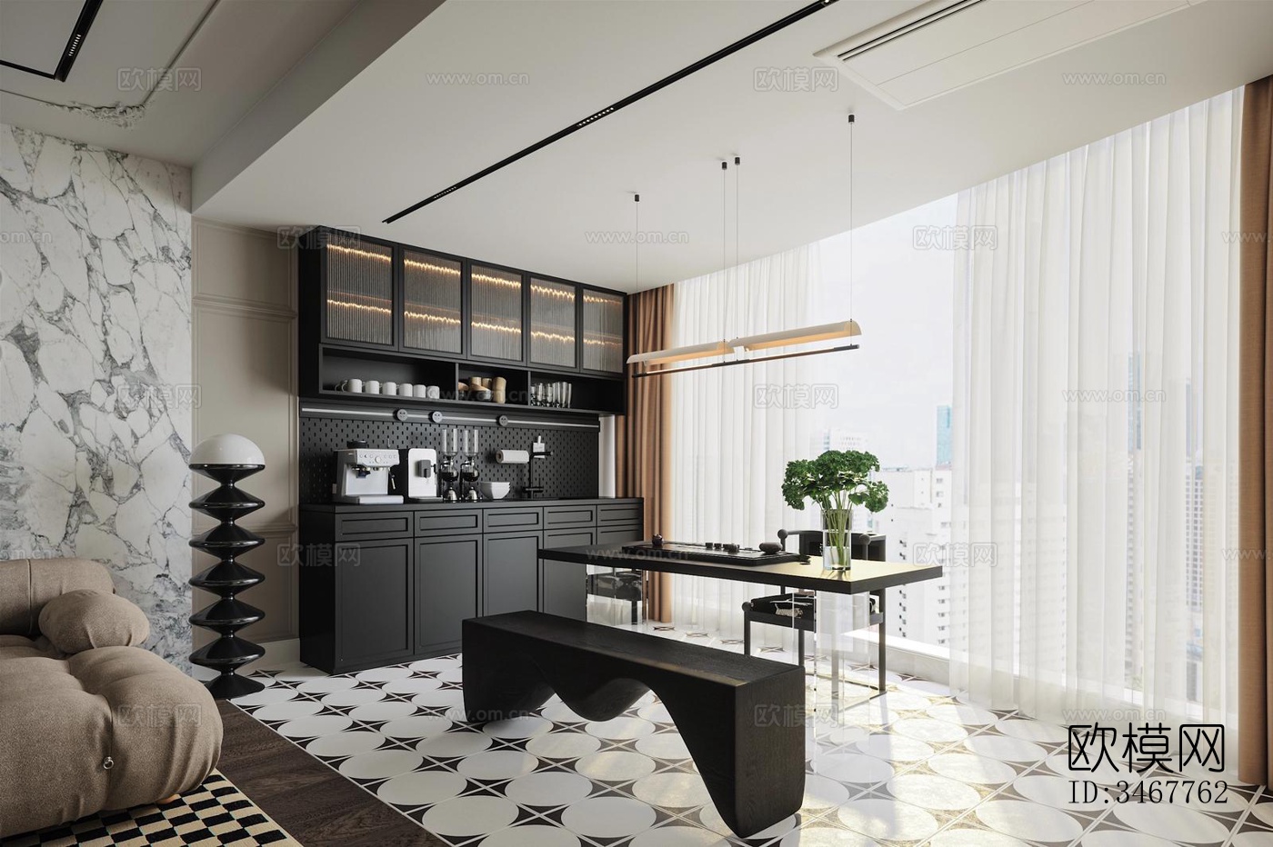 现代大平层效果图下载（渲染图5）