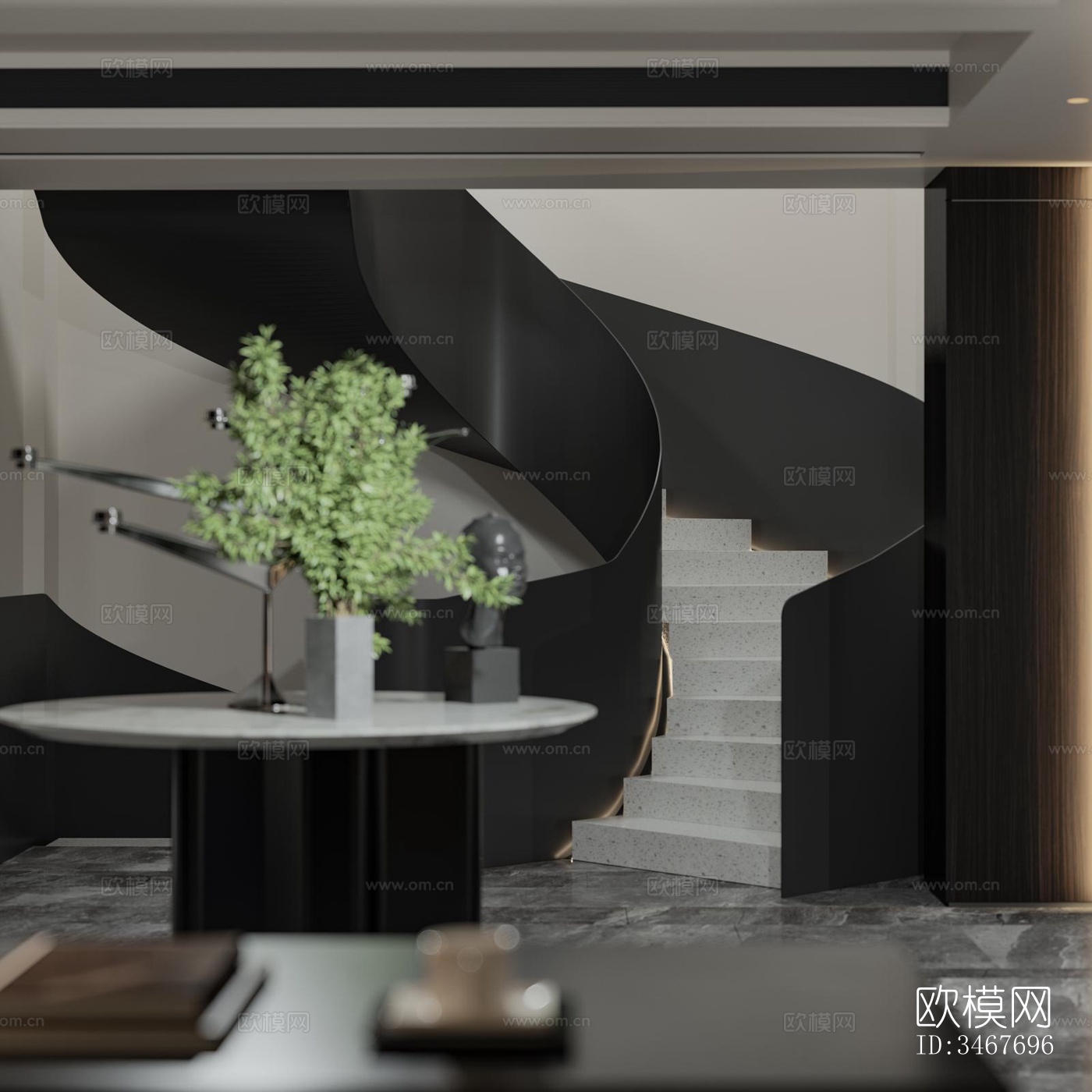 现代大平层效果图下载（渲染图1）