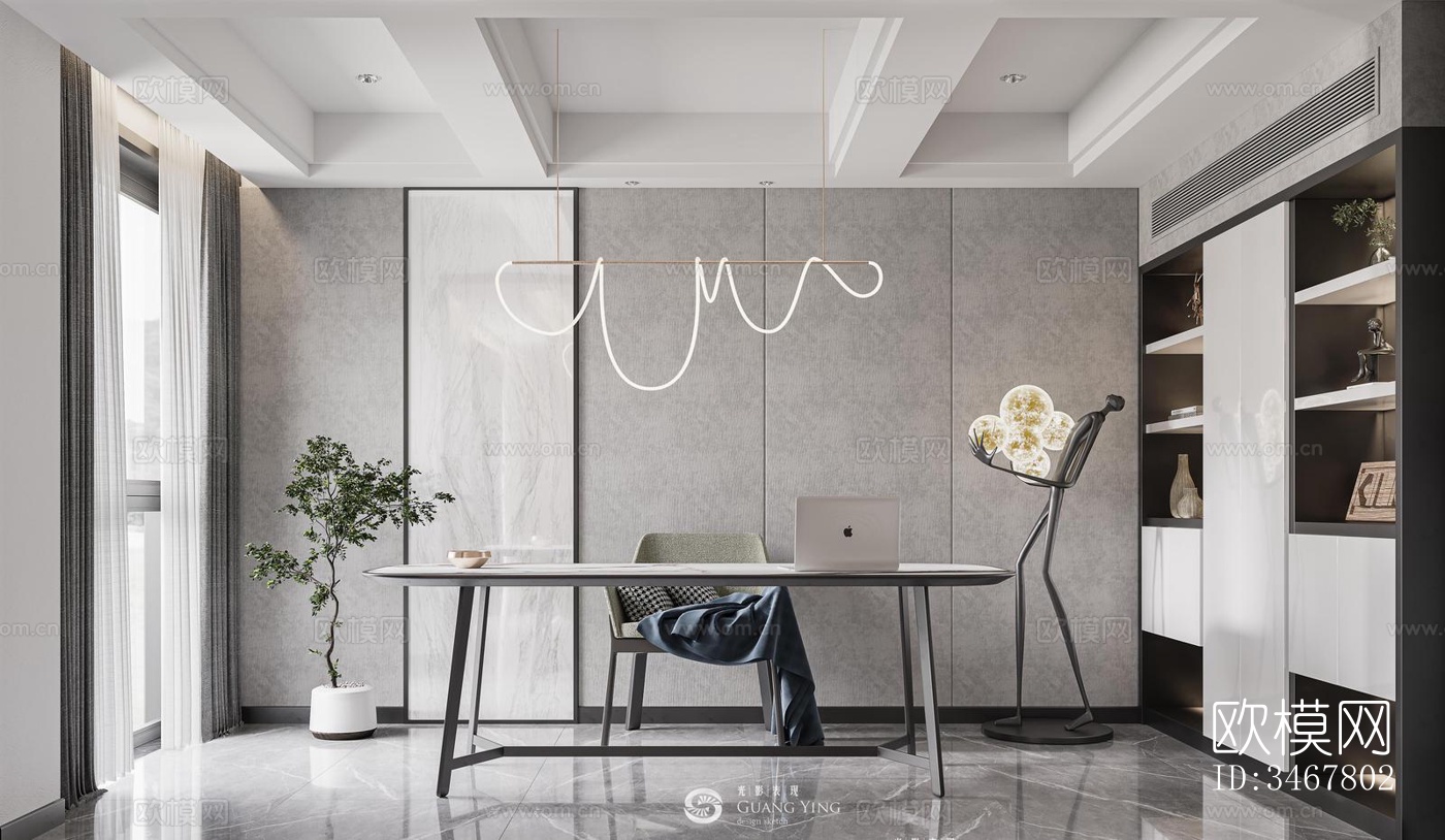 现代大平层效果图下载（渲染图8）