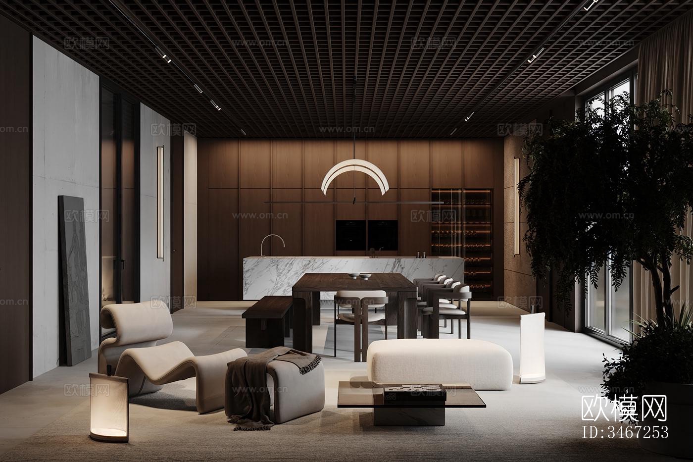 现代大平层效果图下载（渲染图1）