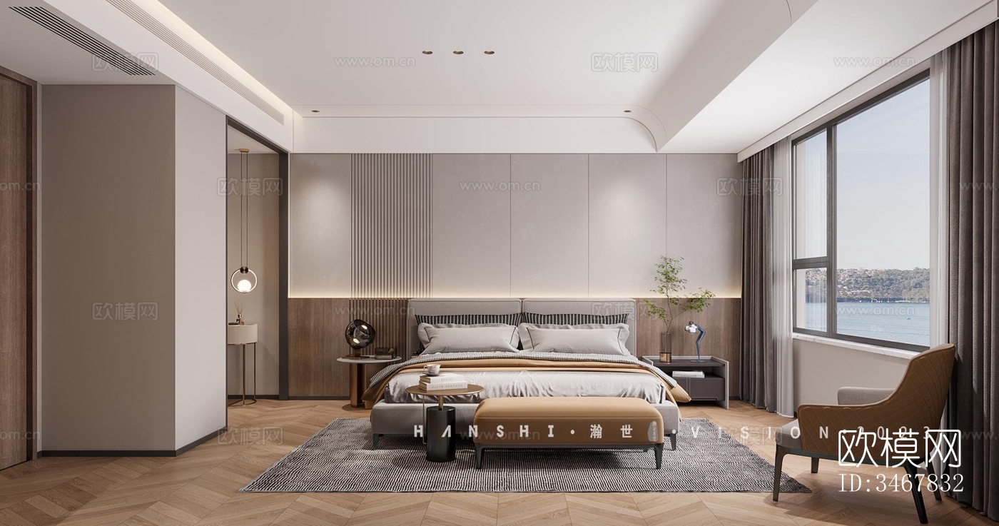 现代大平层效果图下载（渲染图3）