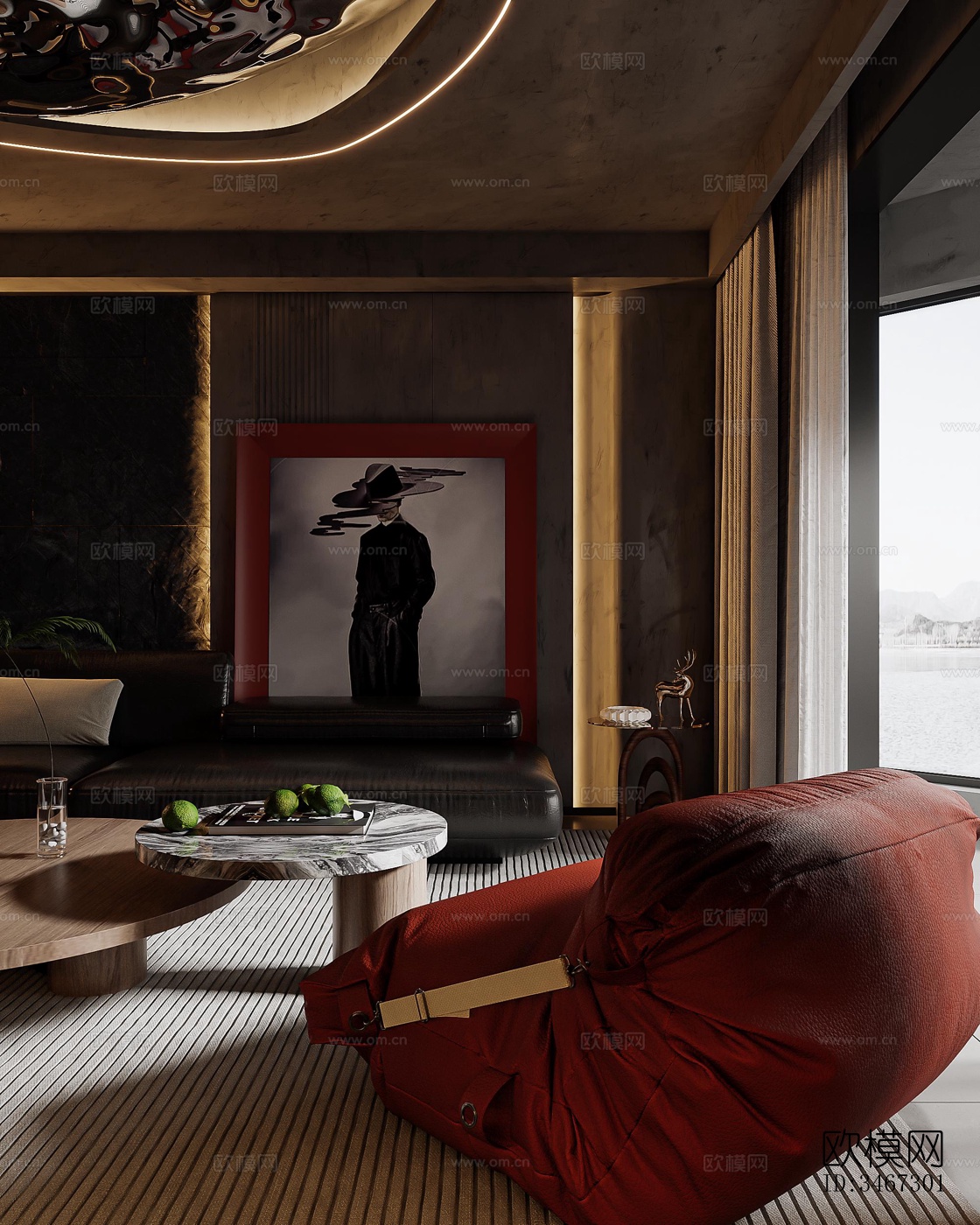 现代大平层效果图下载（渲染图16）