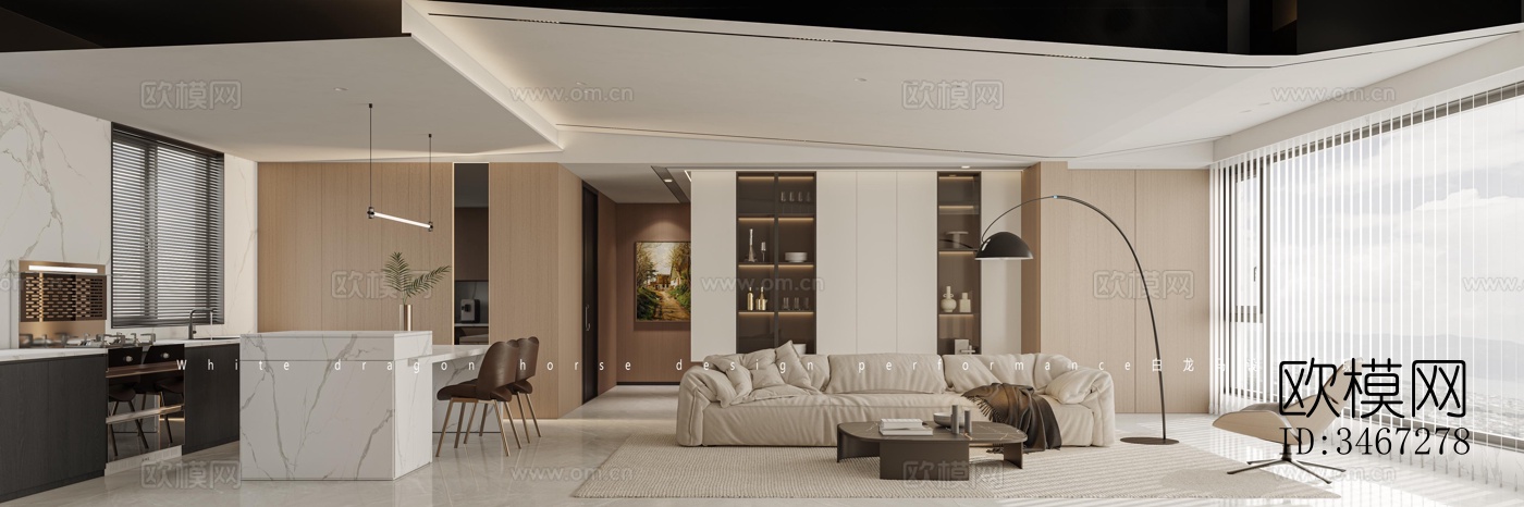 现代大平层效果图下载（渲染图1）