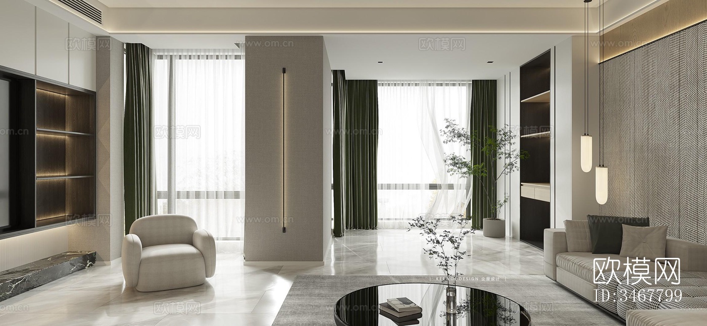 现代大平层效果图下载（渲染图8）