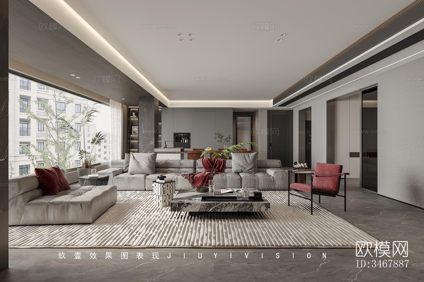 现代大平层效果图下载（渲染图1）