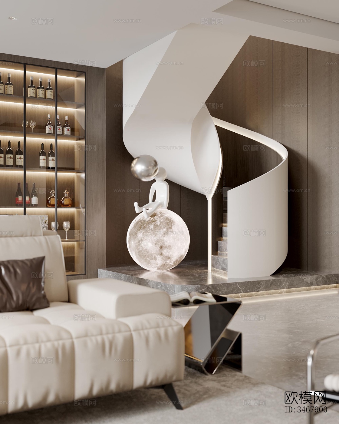 现代大平层效果图下载（渲染图8）