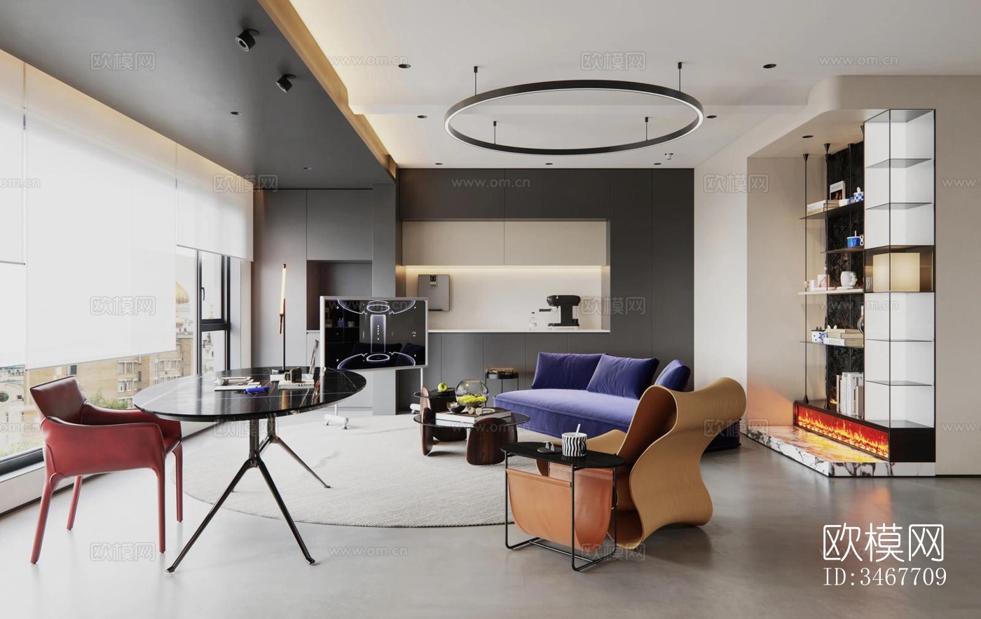 现代大平层效果图下载（渲染图4）