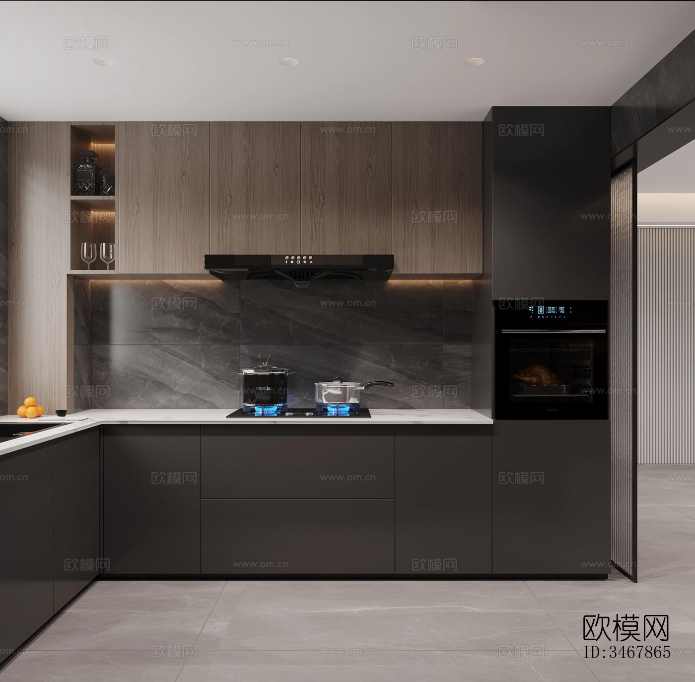 现代大平层效果图下载（渲染图1）