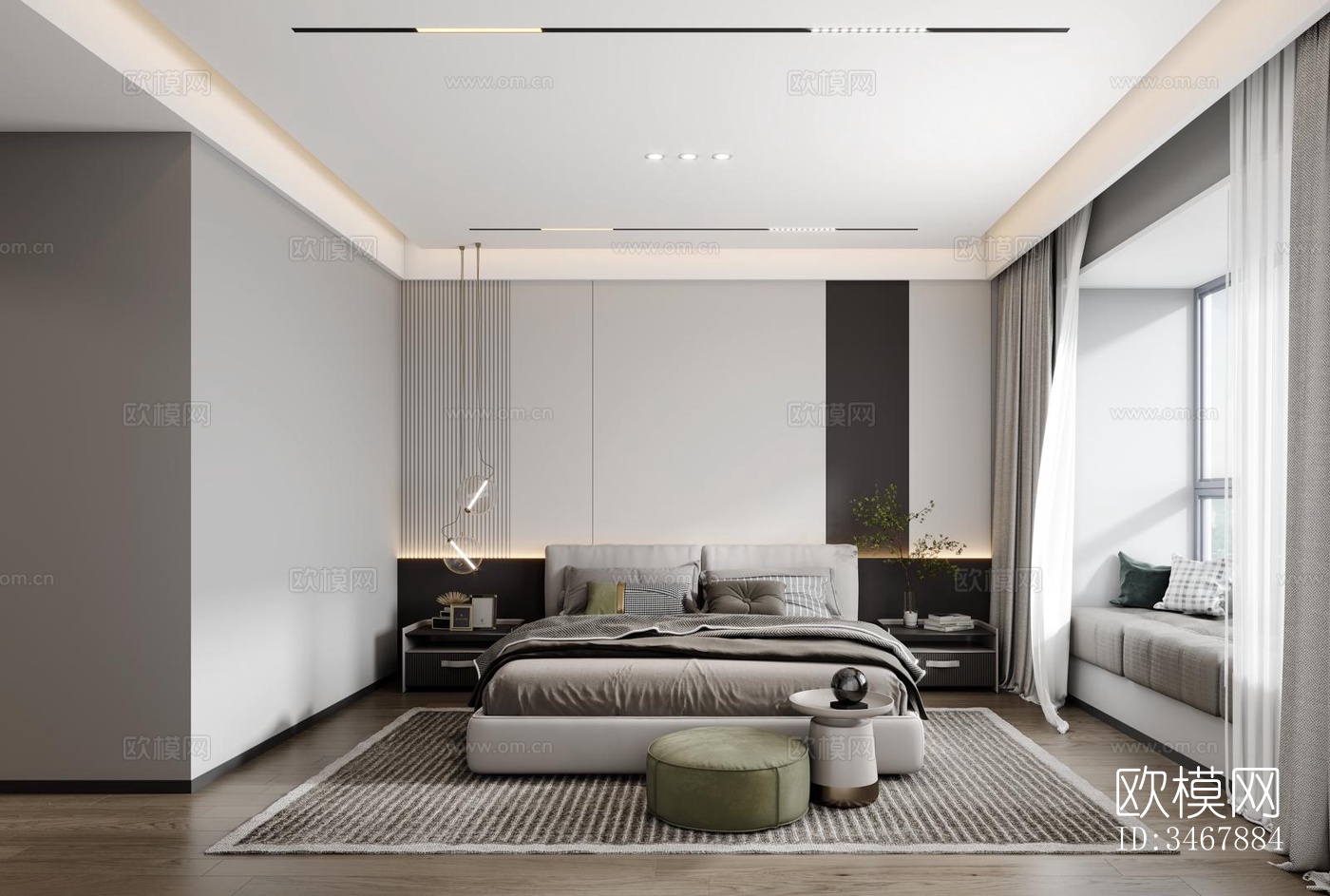 现代大平层效果图下载（渲染图4）