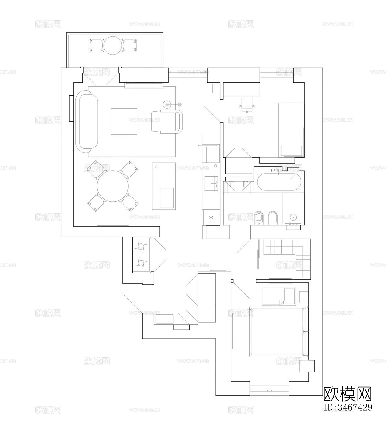 现代大平层效果图下载（渲染图2）