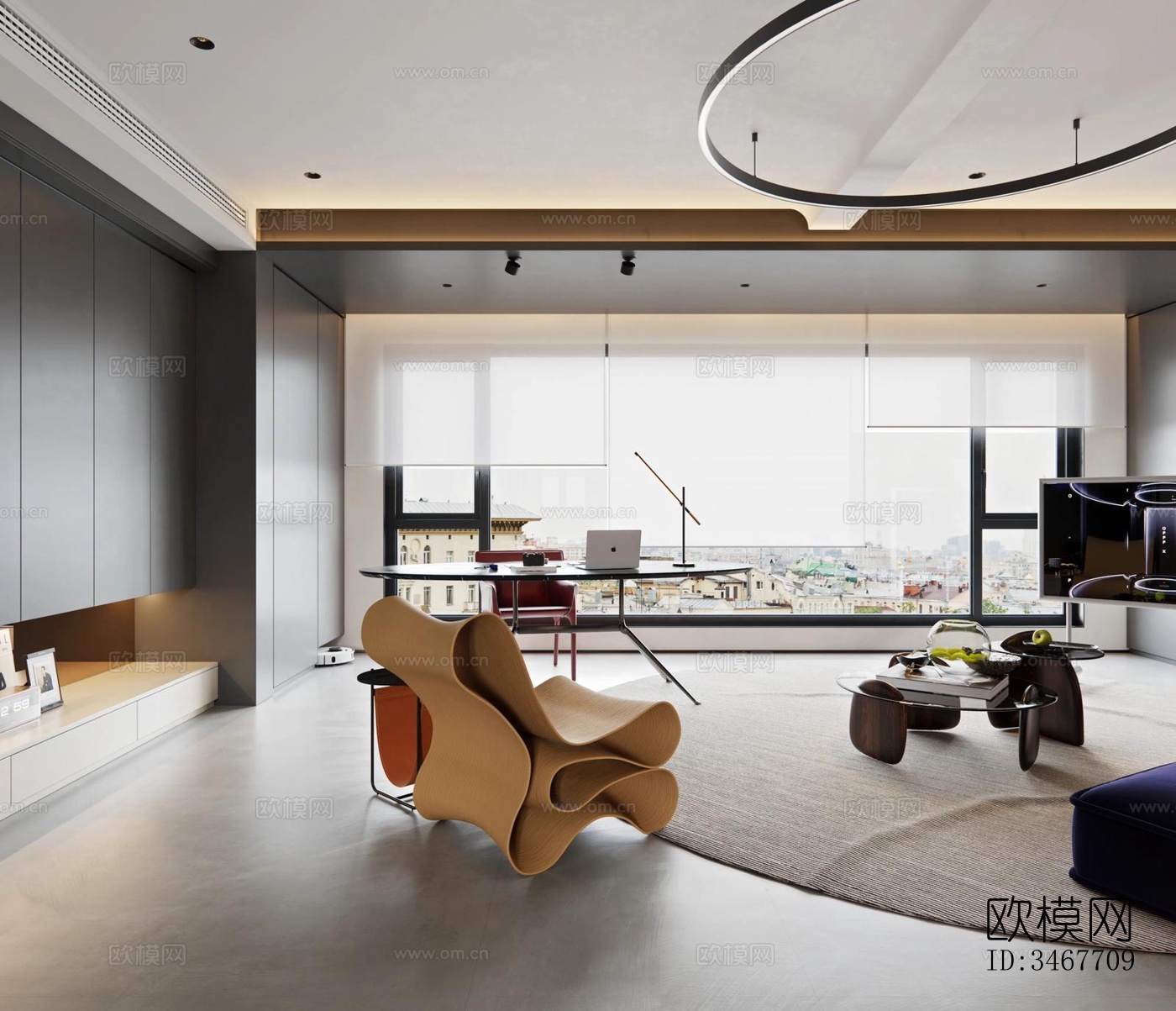 现代大平层效果图下载（渲染图3）