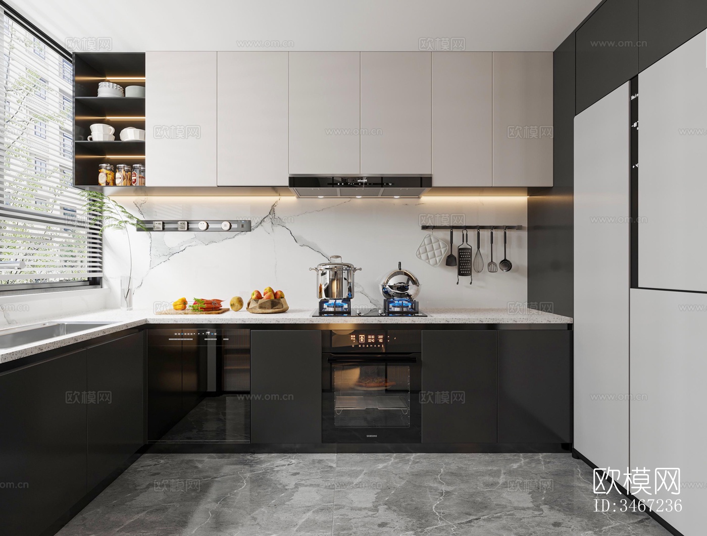 现代大平层效果图下载（渲染图3）