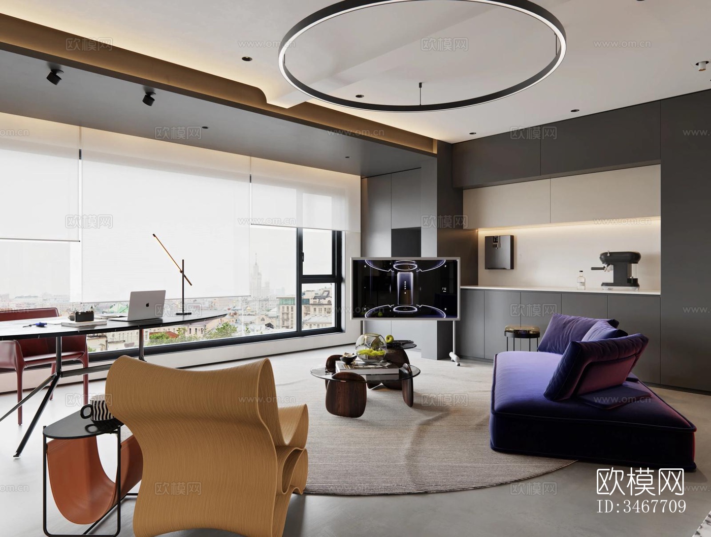 现代大平层效果图下载（渲染图2）