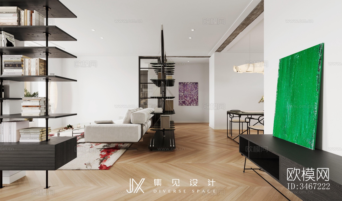 现代大平层效果图下载（渲染图2）