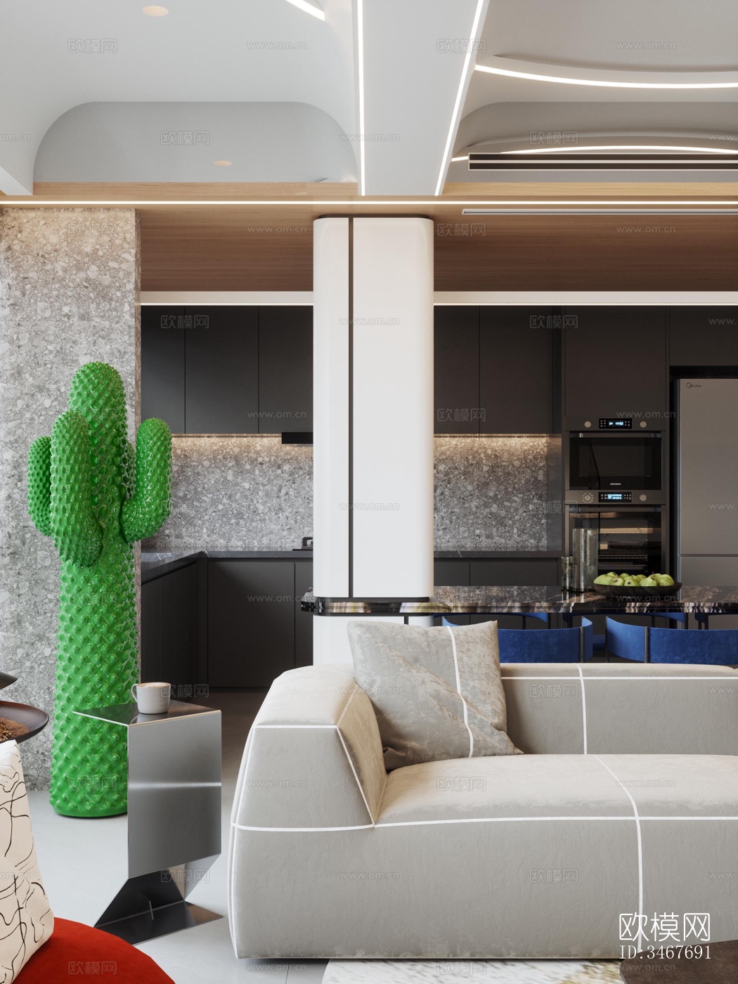 现代大平层效果图下载（渲染图14）