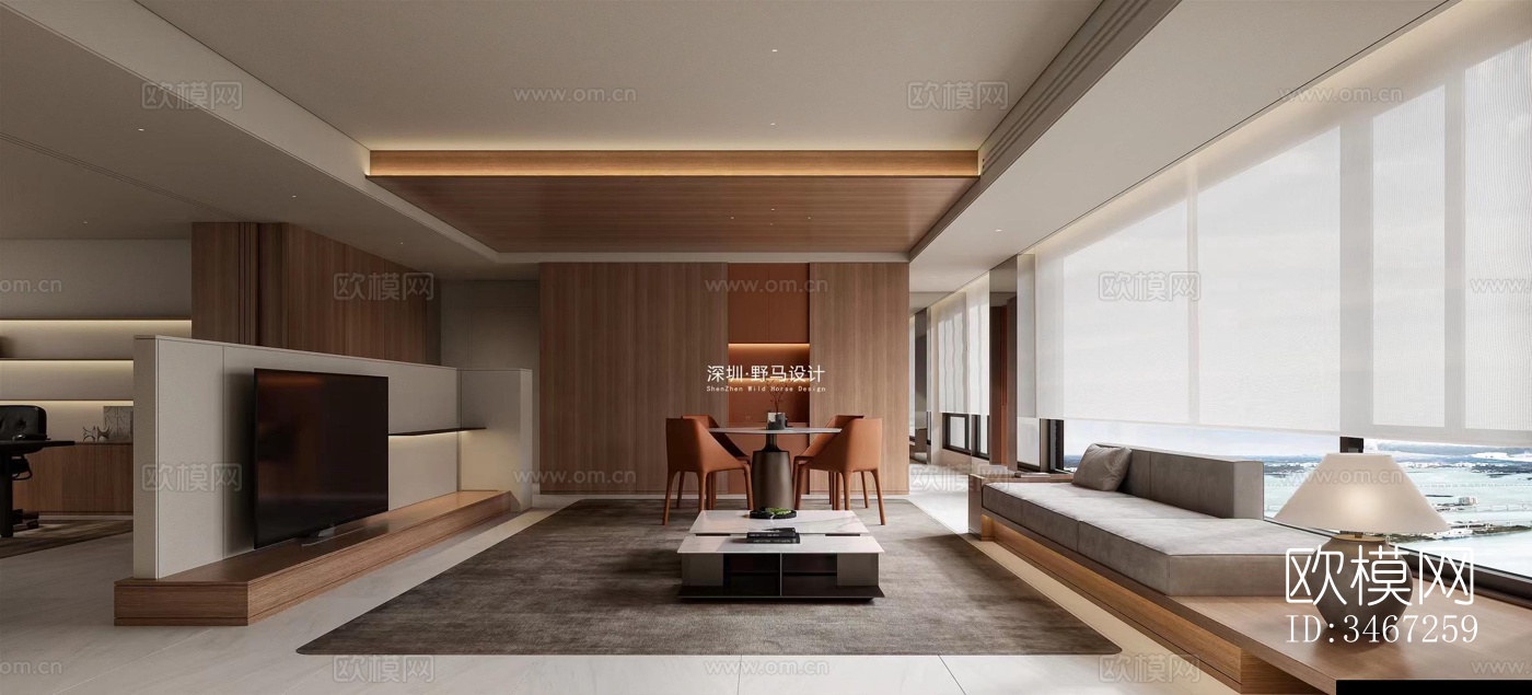 现代大平层效果图下载（渲染图1）