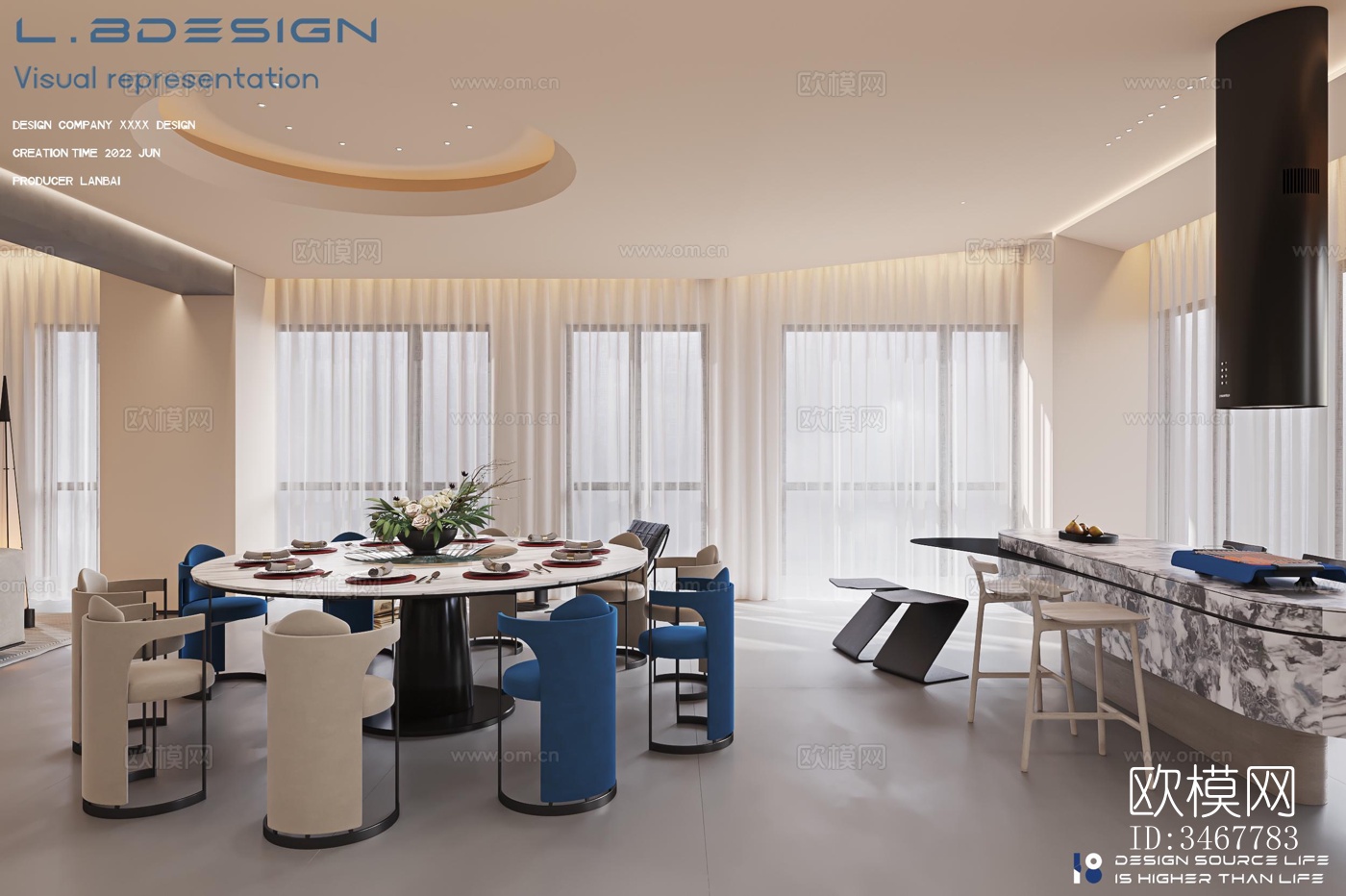 现代大平层效果图下载（渲染图11）