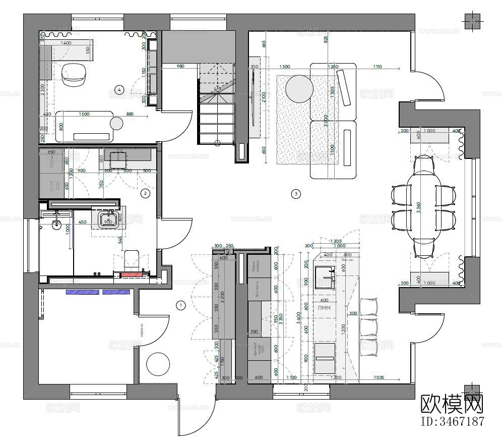 现代大平层效果图下载（渲染图1）
