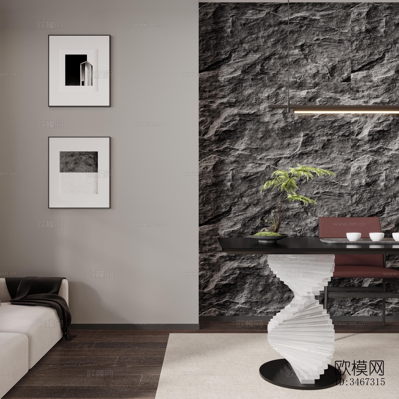 现代大平层效果图下载（渲染图10）