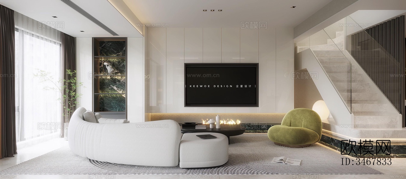 现代大平层效果图下载（渲染图4）