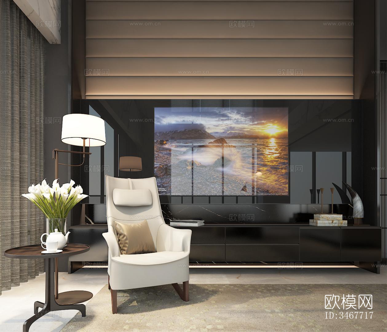 现代大平层效果图下载（渲染图1）